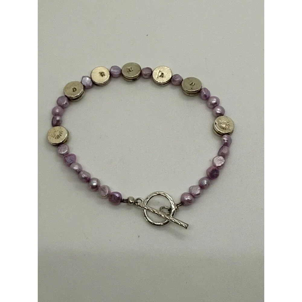Lavender Baroque Pearls 925 Sterling Silver Jewelry Bracelet With DREAM Engraved